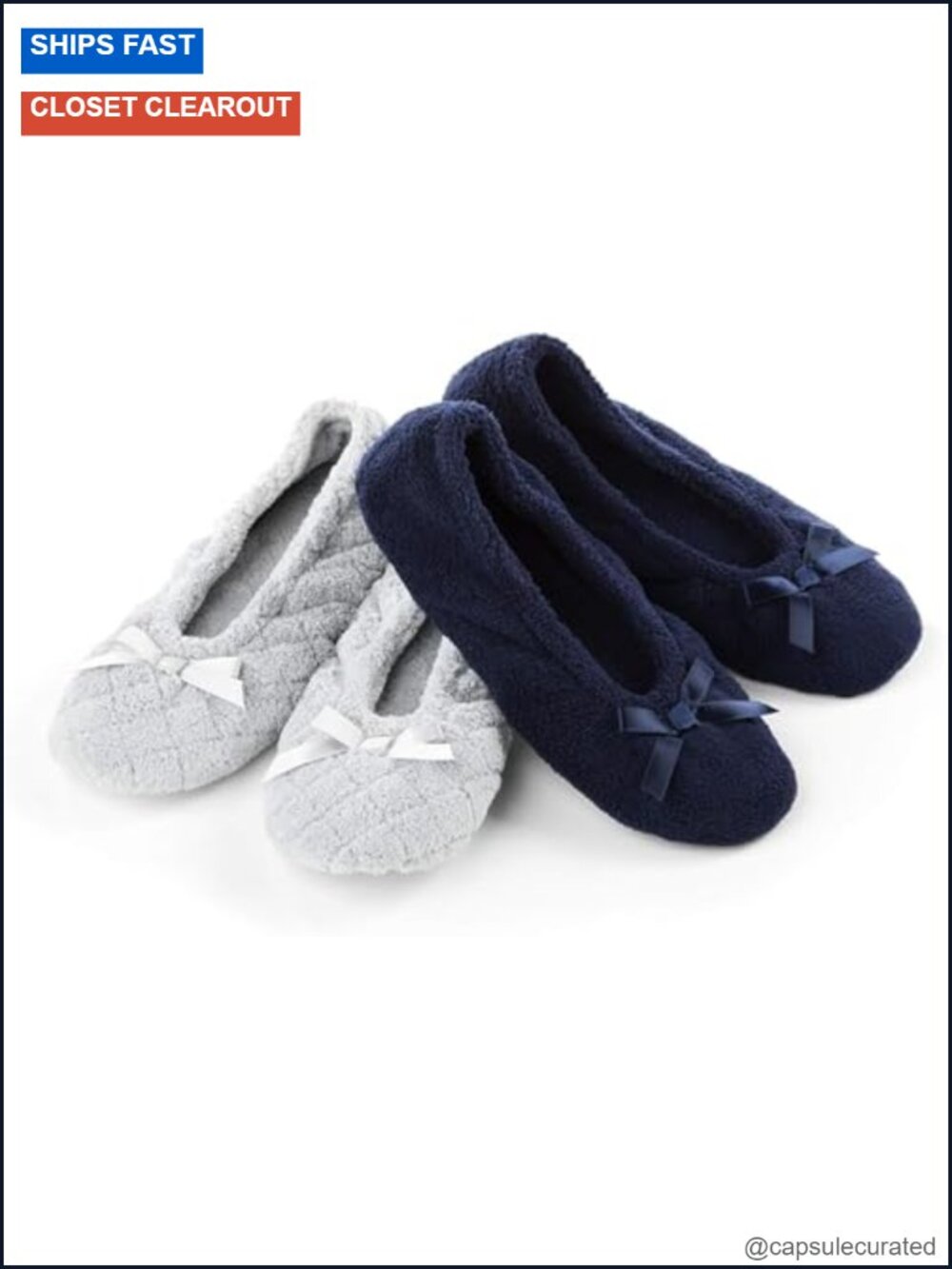2 Pack Microterry Ballerina Slippers with Satin Bow